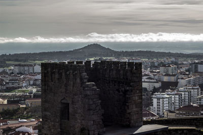 View of cityscape against cloudy sky