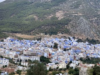 High angle view of buildings in city