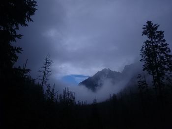 Scenic view of silhouette mountains against sky