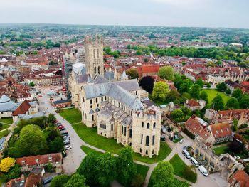 High angle view of townscape and buildings in city