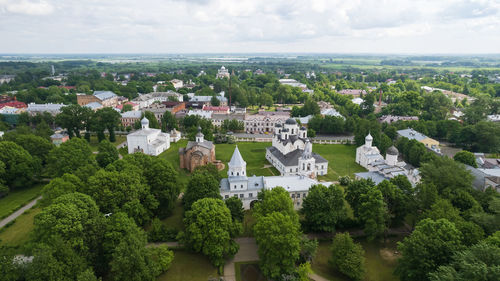 High angle view of townscape against sky