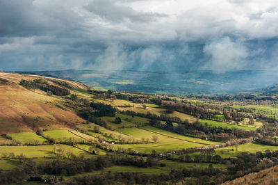 Countryside landscape against cloudy sky