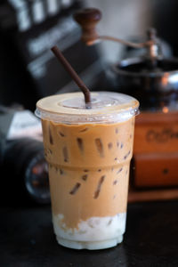 Close-up of coffee cup on table