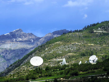 Satterlite dishes oon mountainscape in europe communication technologies