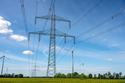 Electricity pylons and power lines seen in rural germany