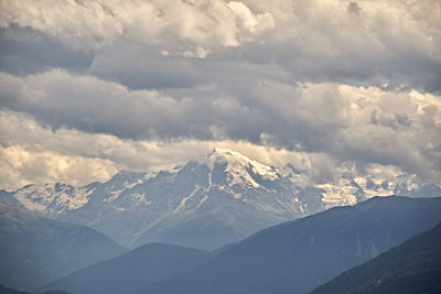 Scenic view of snowcapped mountains against sky