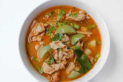 High angle view of soup in bowl