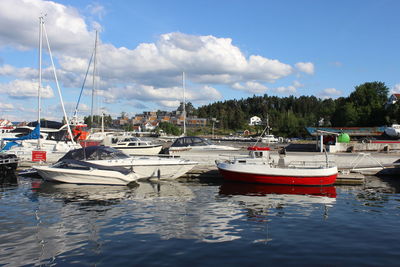 Boats moored in harbor