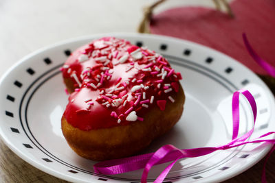 Close-up of cake in plate on table