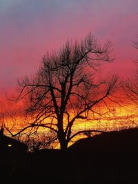 Silhouette bare tree against romantic sky at sunset