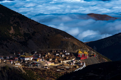 High angle view of townscape against sky