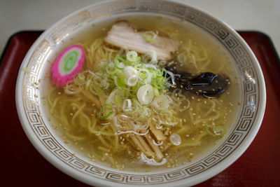 High angle view of soup in bowl