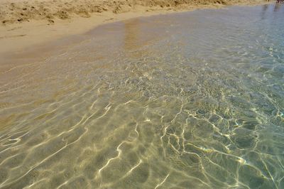 High angle view of footprints on beach