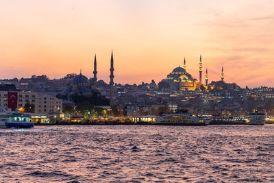 Mosques of istanbul during october sunset over golden horn