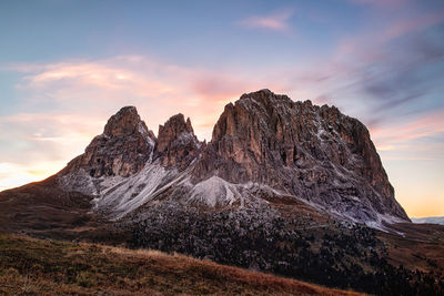 Scenic view of mountains against sky during sunset