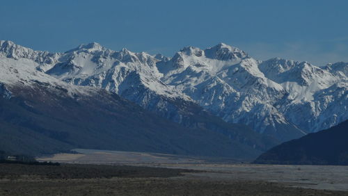 Scenic view of snowcapped mountains against sky