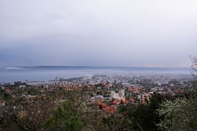 Aerial view of city at seaside