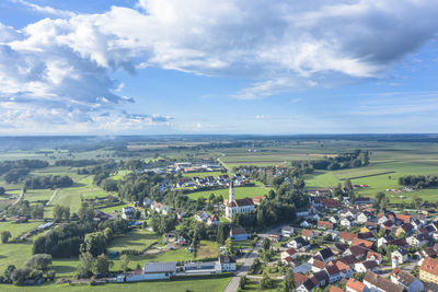 High angle view of townscape against sky