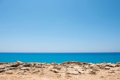 Scenic view of sea against clear blue sky