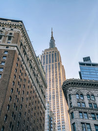 Low angle view of buildings in city against sky