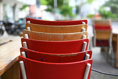 Close-up of empty chairs