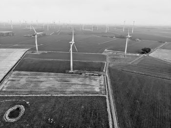 High angle view of road on field against sky