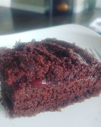 Close-up of chocolate cake in plate