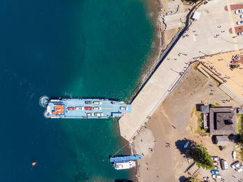 High angle view of boats in sea