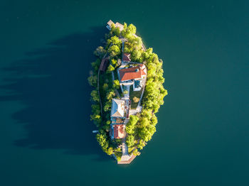 High angle view of ship in sea