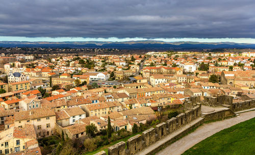 High angle view of townscape against sky