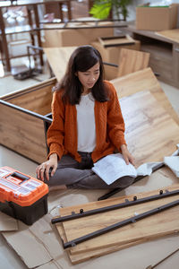 Young woman working at home