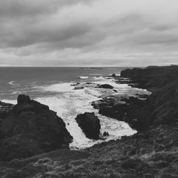 Scenic view of sea against cloudy sky