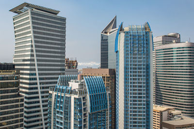 Low angle view of modern buildings against sky