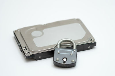 High angle view of keys on white background