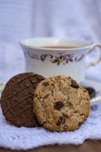 Close-up of cookies on table