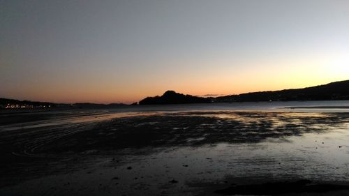 Scenic view of beach against sky during sunset