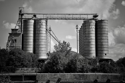 Low angle view of factory against sky