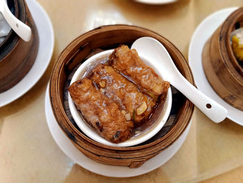 High angle view of food in bowl on table