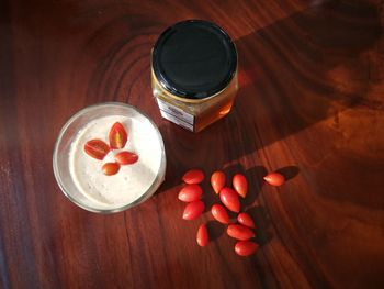 High angle view of drink on table