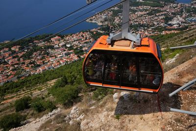 High angle view of overhead cable car in city