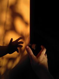 Close-up of silhouette hand holding paper