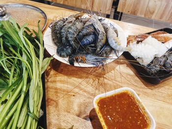 High angle view of fish on table