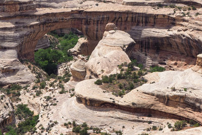 High angle view of natural sipapu bridge in white canyon.  travelling utah. 