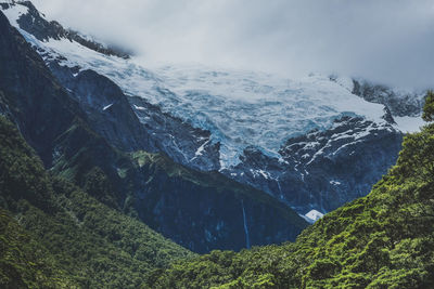 Scenic view of mountains against sky during winter