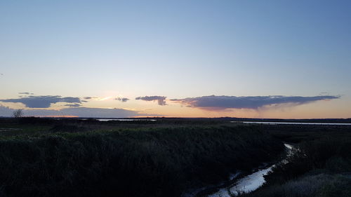 Scenic view of field against sky during sunset