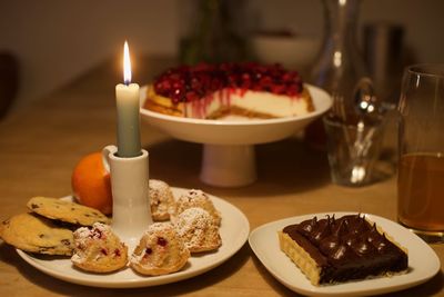 Close-up of cake served on table