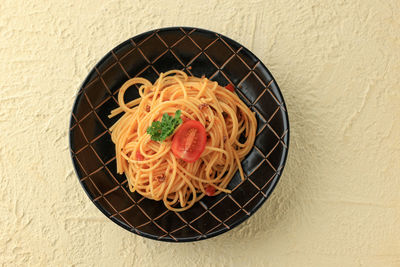 Directly above shot of noodles in plate