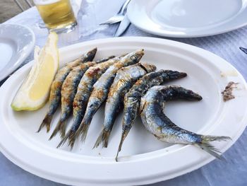 Close-up of fish in plate on table