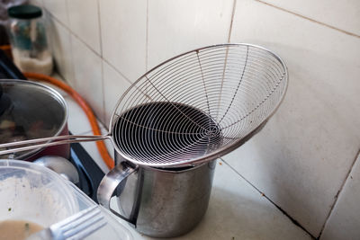 High angle view of electric fan on floor at home