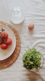 High angle view of breakfast on table